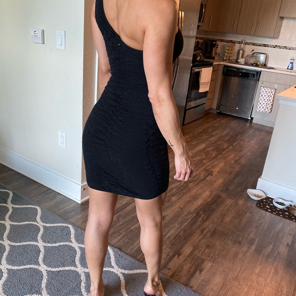 Black one shoulder strap dress
